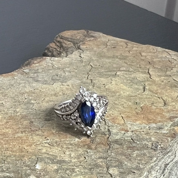Sterling lab created sapphire and diamond ring. Size 6. - Picture 7 of 7